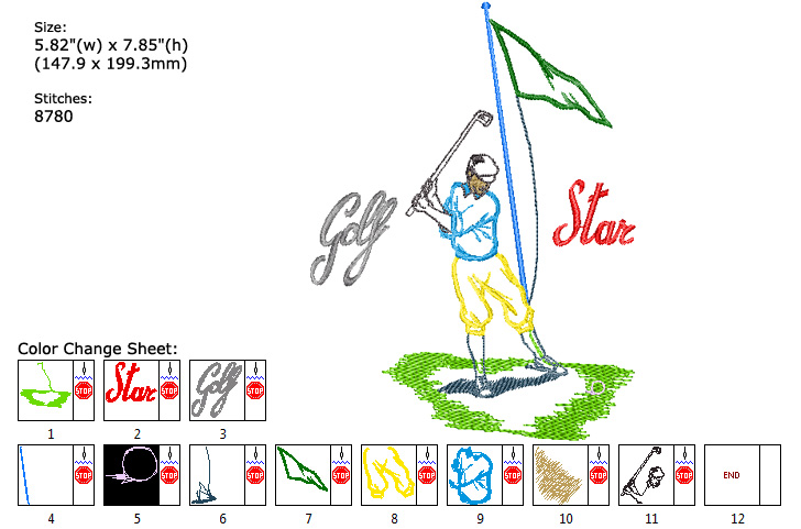 Golf Star embroidery designs