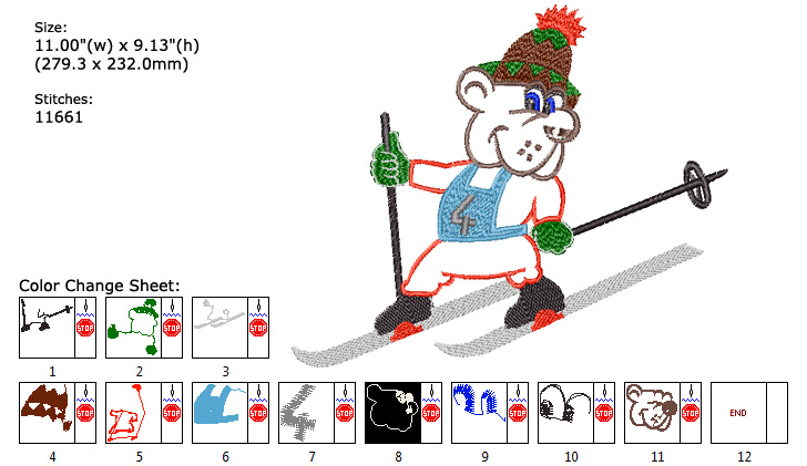 Skiing embroidery designs