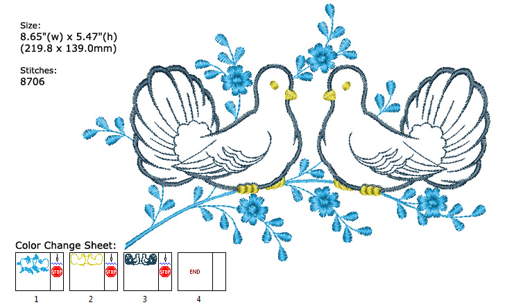 Doves embroidery designs