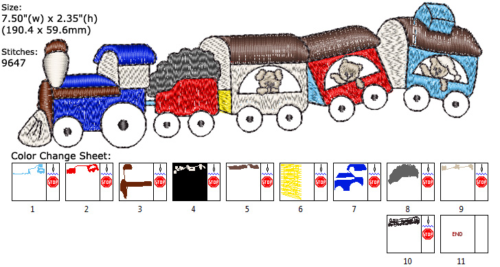 Train embroidery designs
