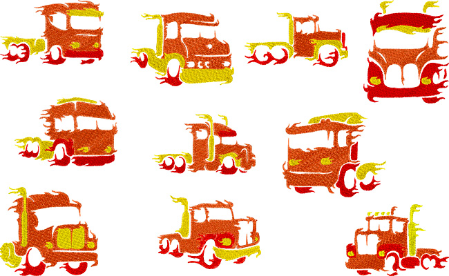 Trucks on Fire embroidery designs