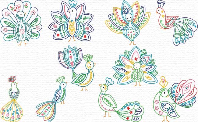 Decorative Peacocks embroidery designs