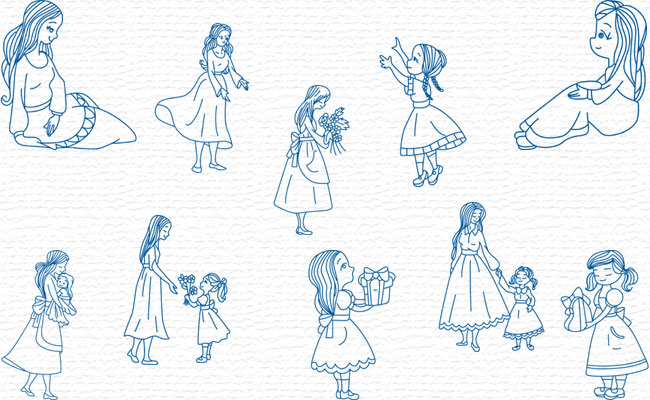 Bluework Mother & Daughter embroidery designs