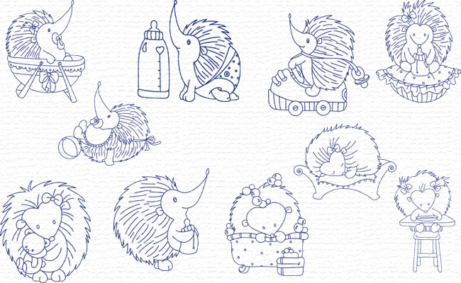 BW Baby Hedgehogs embroidery designs