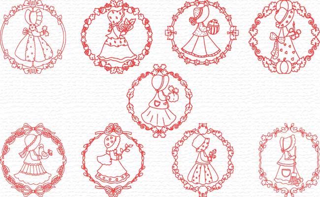 Decorative Fall Time Sunbonnet embroidery designs