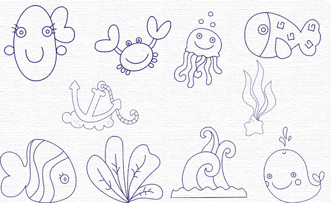 BW Sea Friends embroidery designs