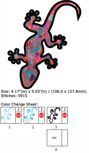 Gecko embroidery design