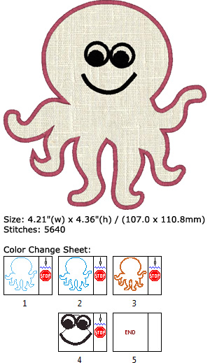 Octopus Applique embroidery design
