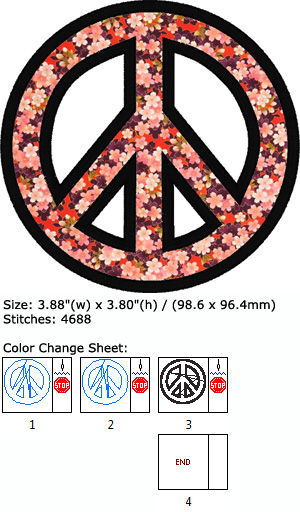 Peace embroidery design