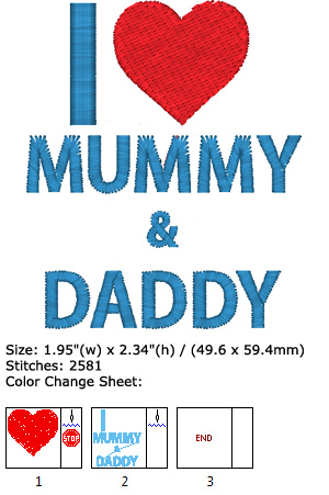 I love mummy and daddy embroidery design