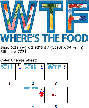 Applique WTF wheres the food embroidery design