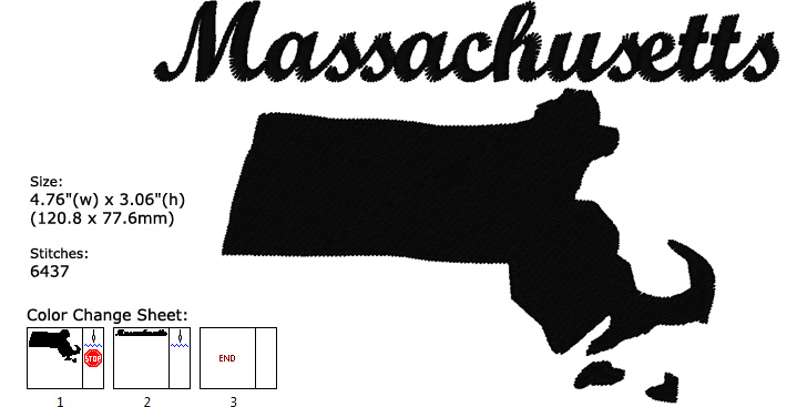 Massachusetts embroidery design