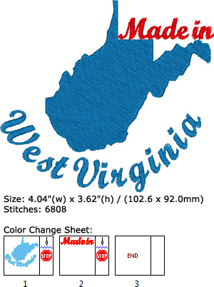 West Virginia embroidery design