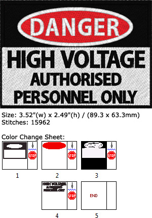 Danger - high voltage embroidery design