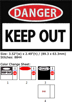 Danger - Keep Out embroidery design