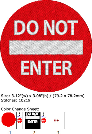 Do no enter embroidery design