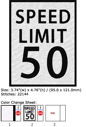 Speed limit embroidery design