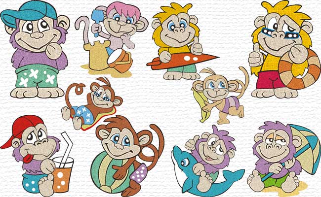 Beach Monkeys embroidery designs