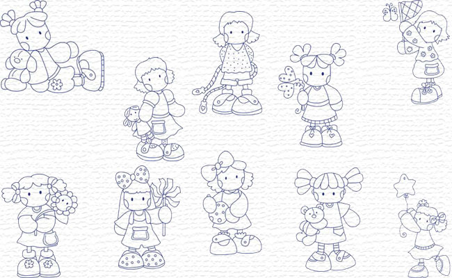 Bluework Girls embroidery designs